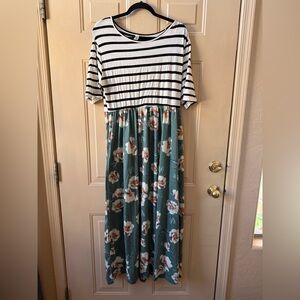 Tickled Teal Black and White Striped Top